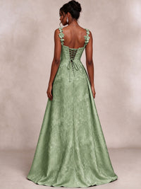 Light Blue 3D Floral Jacquard Prom Dress with Detachable Overskirt Corset Gown