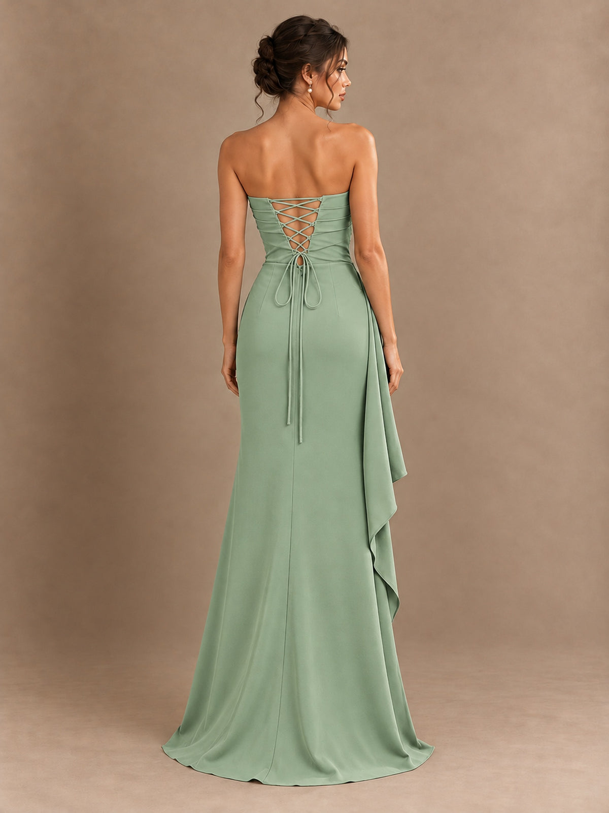 Black and White Strapless Ruched Prom Dress with High Slit & Side Drape