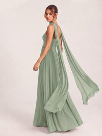 Strapless Ruched Chiffon Long Prom Dress with Scarf