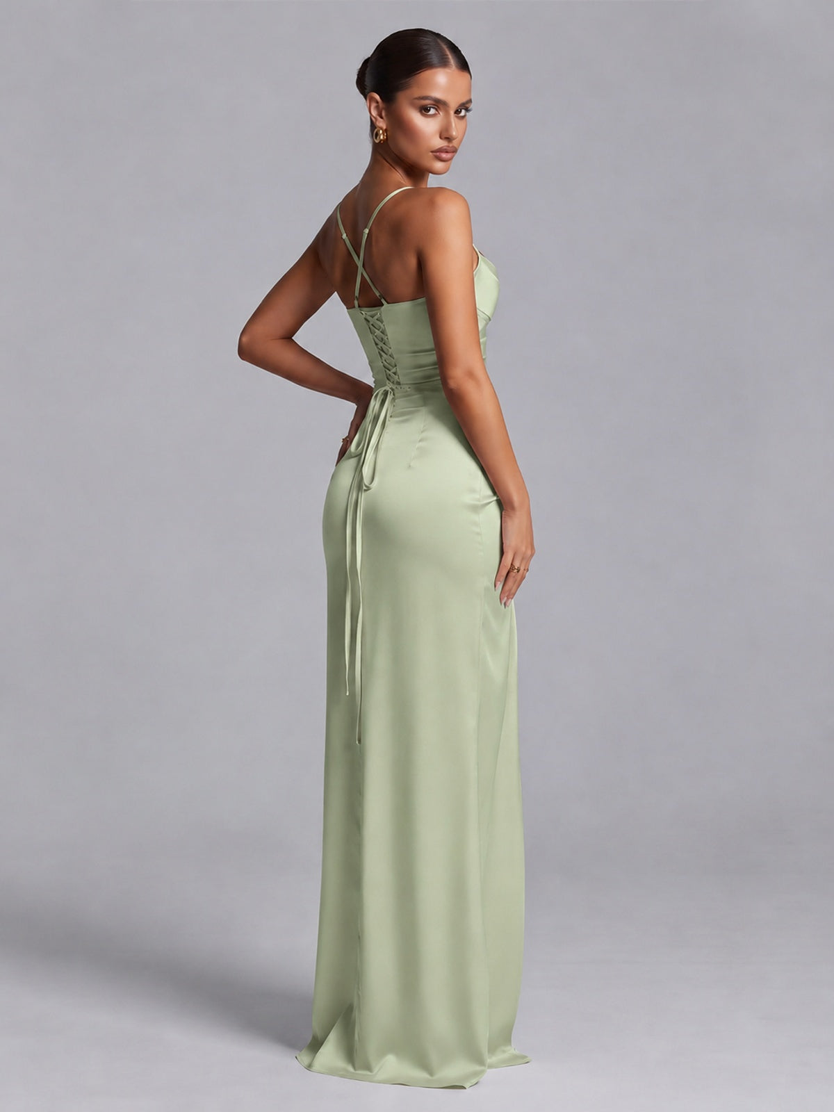 Square Neck Satin Long Prom Dress with Ruffles