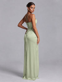 Square Neck Satin Long Prom Dress with Ruffles