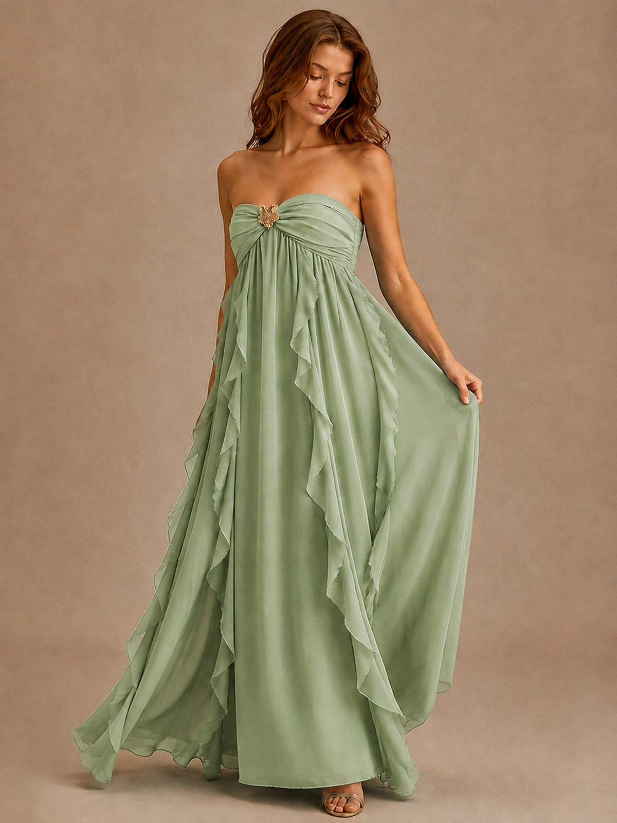 Srapless Sweetheart Chiffon Prom Dress Ruffle Formal Evening Gown