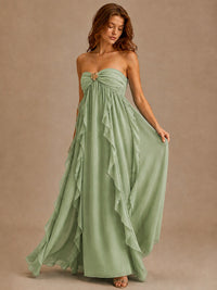 Srapless Sweetheart Chiffon Prom Dress Ruffle Formal Evening Gown