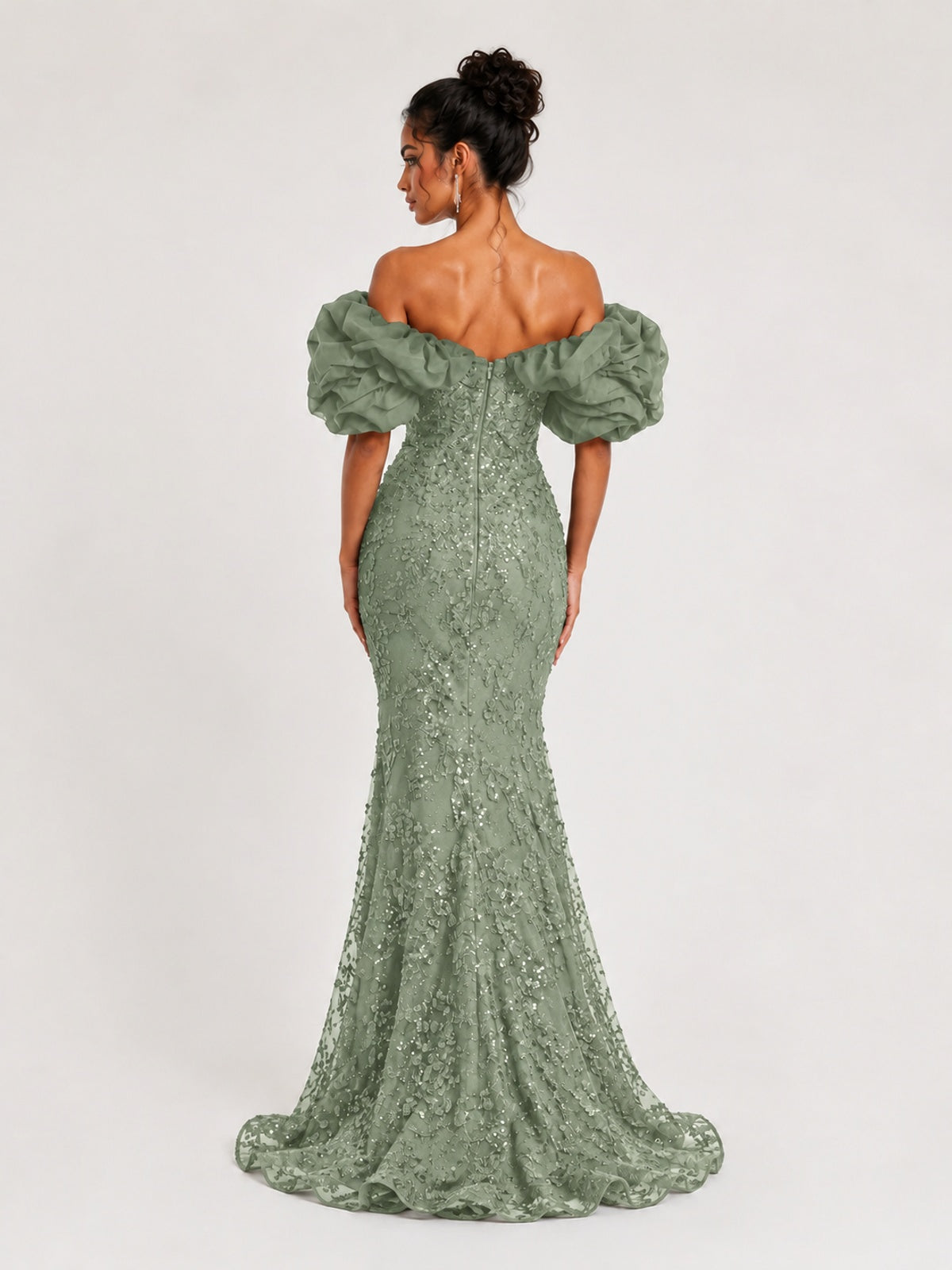 Sequin Off-Shoulder Ruffle Mermaid Prom Dress