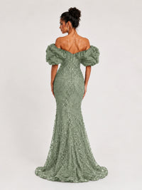 Sequin Off-Shoulder Ruffle Mermaid Prom Dress
