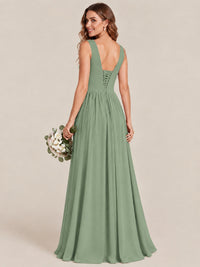 A-line Sleeveless Rucehd Chiffon Bridesmaid Dress with High Slit