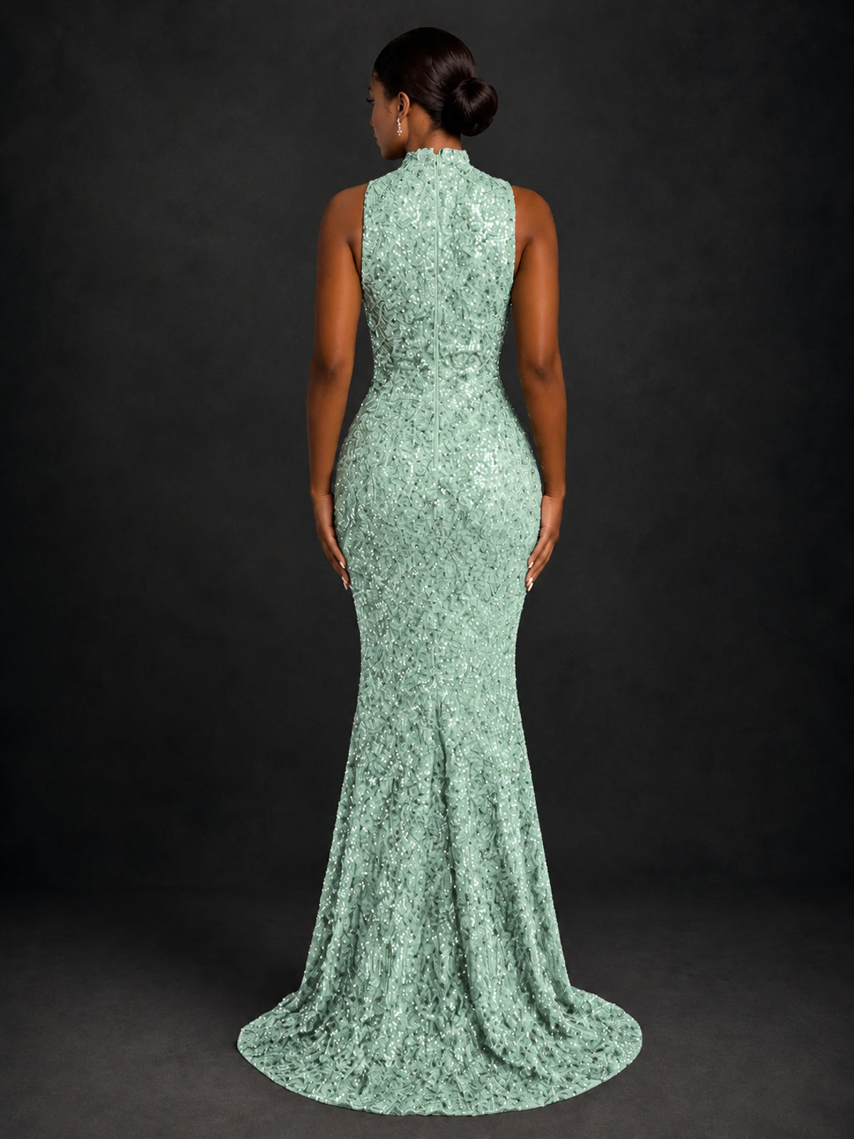 Sparkly Sequin High Neck Mermaid Prom Dress