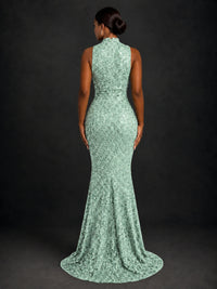 Sparkly Sequin High Neck Mermaid Prom Dress