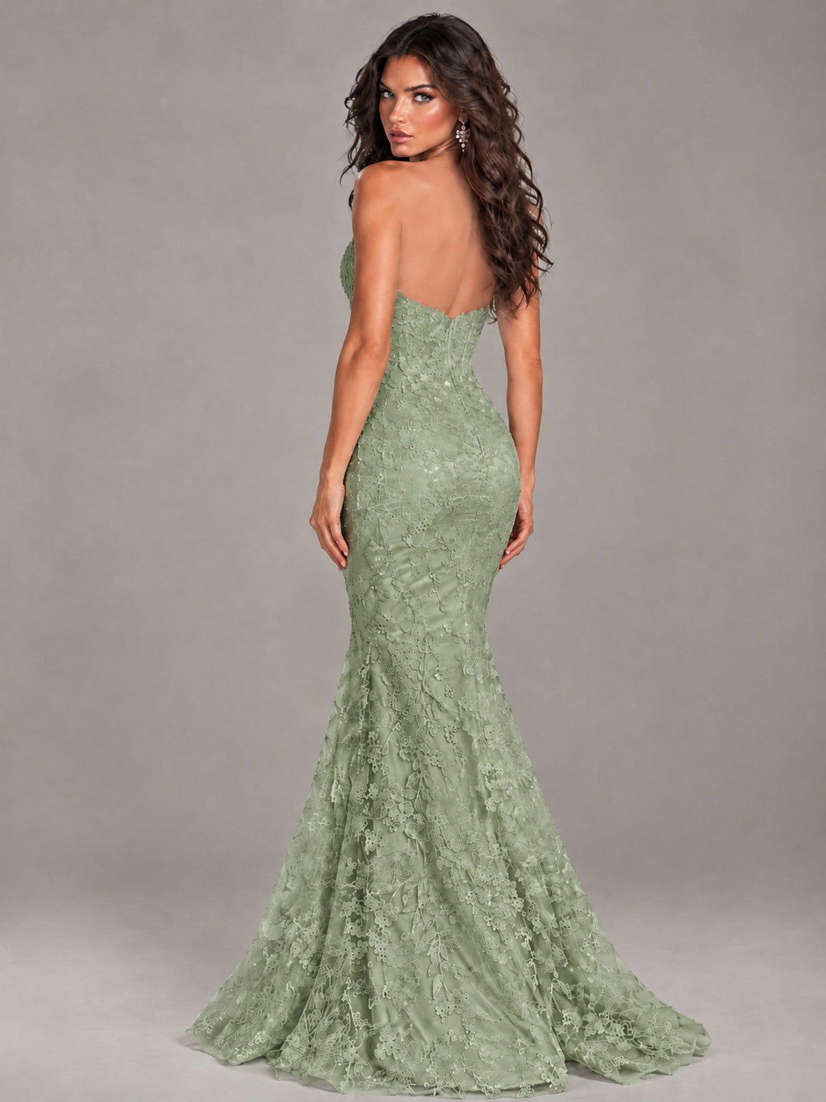Strapless Corset Mermaid Prom Dress Lace Appliqué Formal Gown