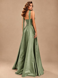 Strapless Prom Dress Side High Slit A-line Formal Dress with Scarf