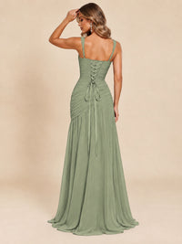 Wrap Pleated Prom Dress Scoop Neck with Slit Women Wedding Formal Dress