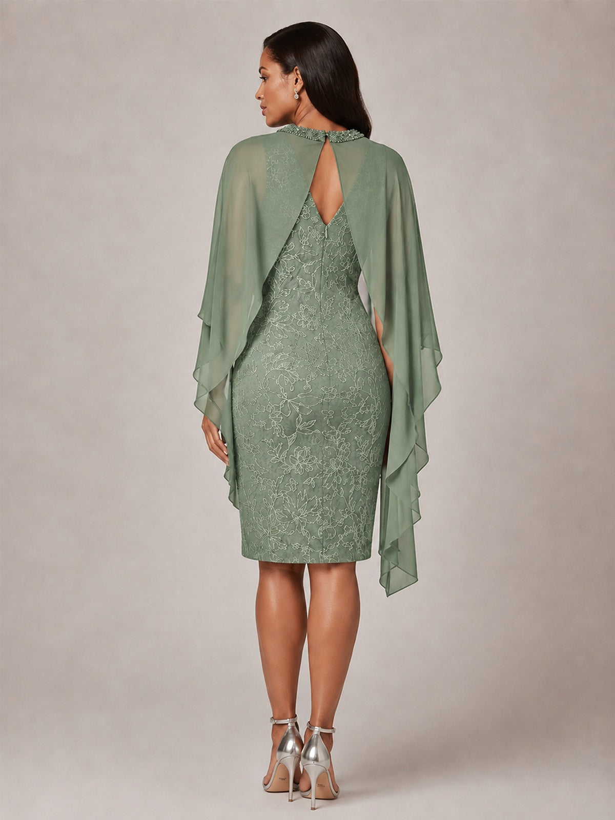 Floral Sheath Mother of the Bride Dress with Cape Overlay