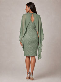 Floral Sheath Mother of the Bride Dress with Cape Overlay