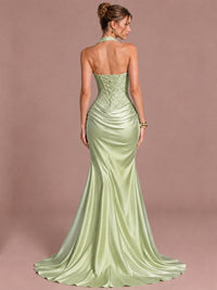 Sparkling Halter Corset Satin Mermaid Prom Dress