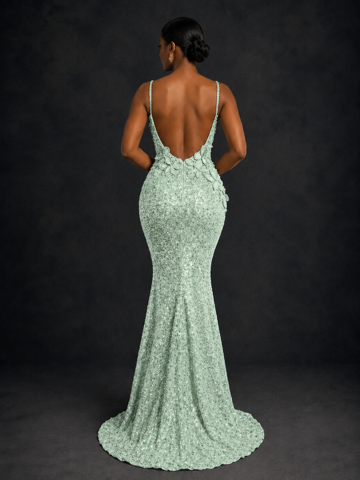 Sequin Mermaid Prom Dress with Floral Applique