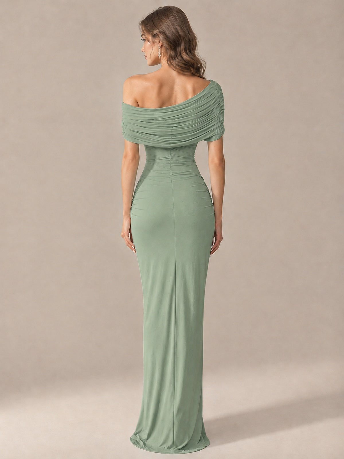 Elegant Draped Off Shoulder Ruched Mermaid Chiffon Formal Evening Gown