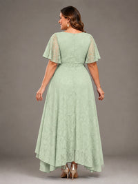 Jacquard Chiffon A-Line V-Neck High-Low Mother of the Bride Dress