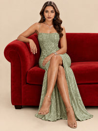 Sequin Lace Appliques Mermaid Prom Dress Spaghetti Strap Formal Gowns with Slit