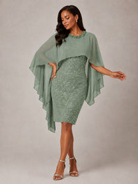 Floral Sheath Mother of the Bride Dress with Cape Overlay