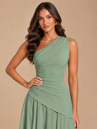 One Shoulder Prom Dress A-line Ruched Women Wedding Formal Gowns