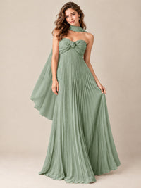 Sweetheart Neckline Pleated Prom Dress Strapless A-line Formal Dress with Flowy Scarf