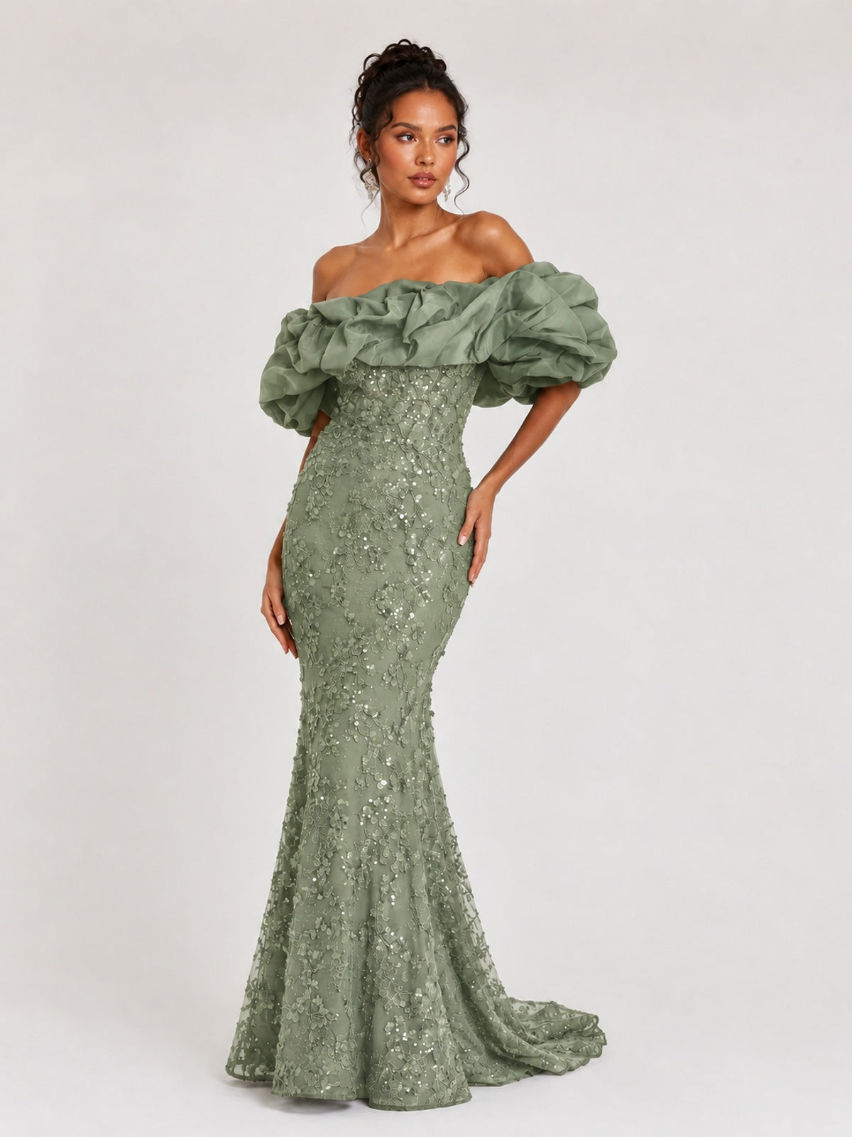 Sequin Off-Shoulder Ruffle Mermaid Prom Dress