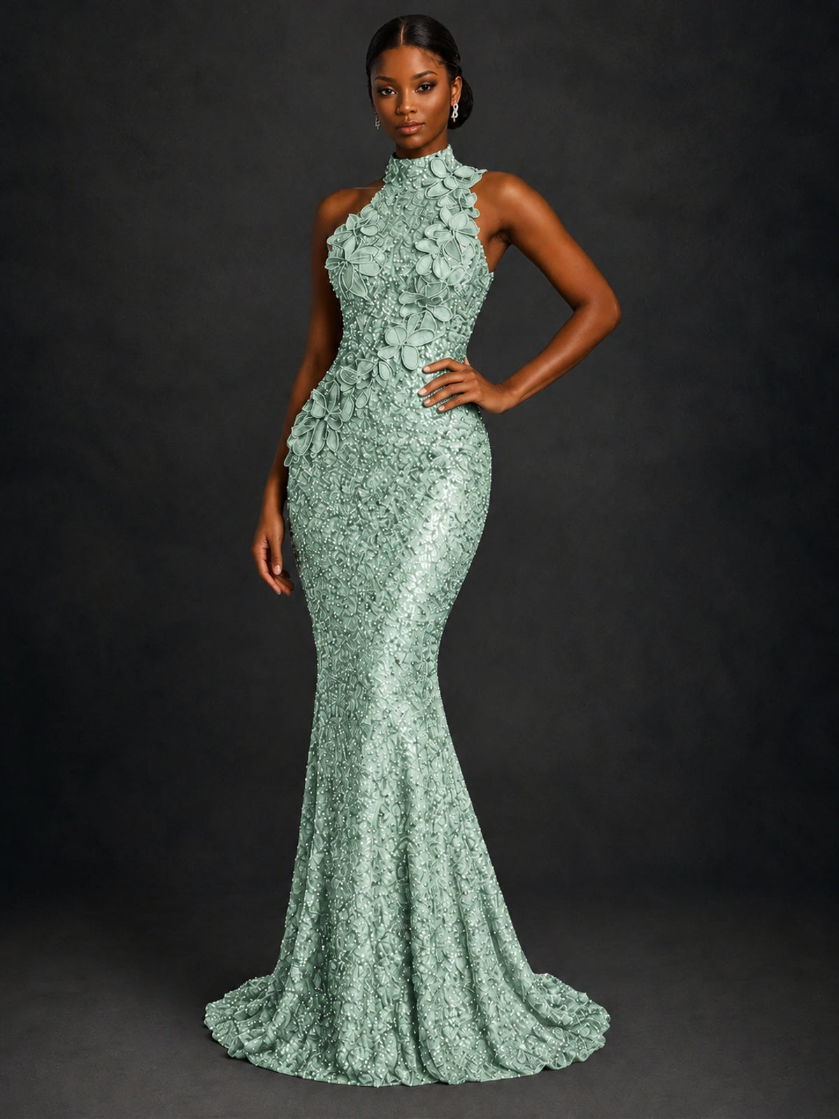 Sparkly Sequin High Neck Mermaid Prom Dress