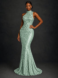 Sparkly Sequin High Neck Mermaid Prom Dress