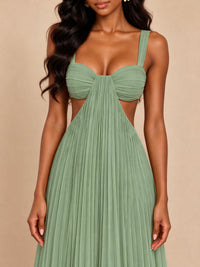Butter Yellow Pleated Cutout Maxi Dress