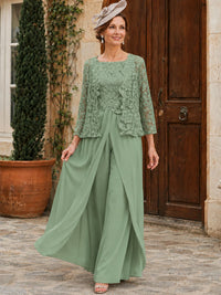 Elegant 3-Piece Chiffon Mother of the Bride Pantsuit with Floral Applique Jacket