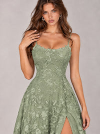 Floral Lace A-Line Prom Dress with Spaghetti Straps & High Slit