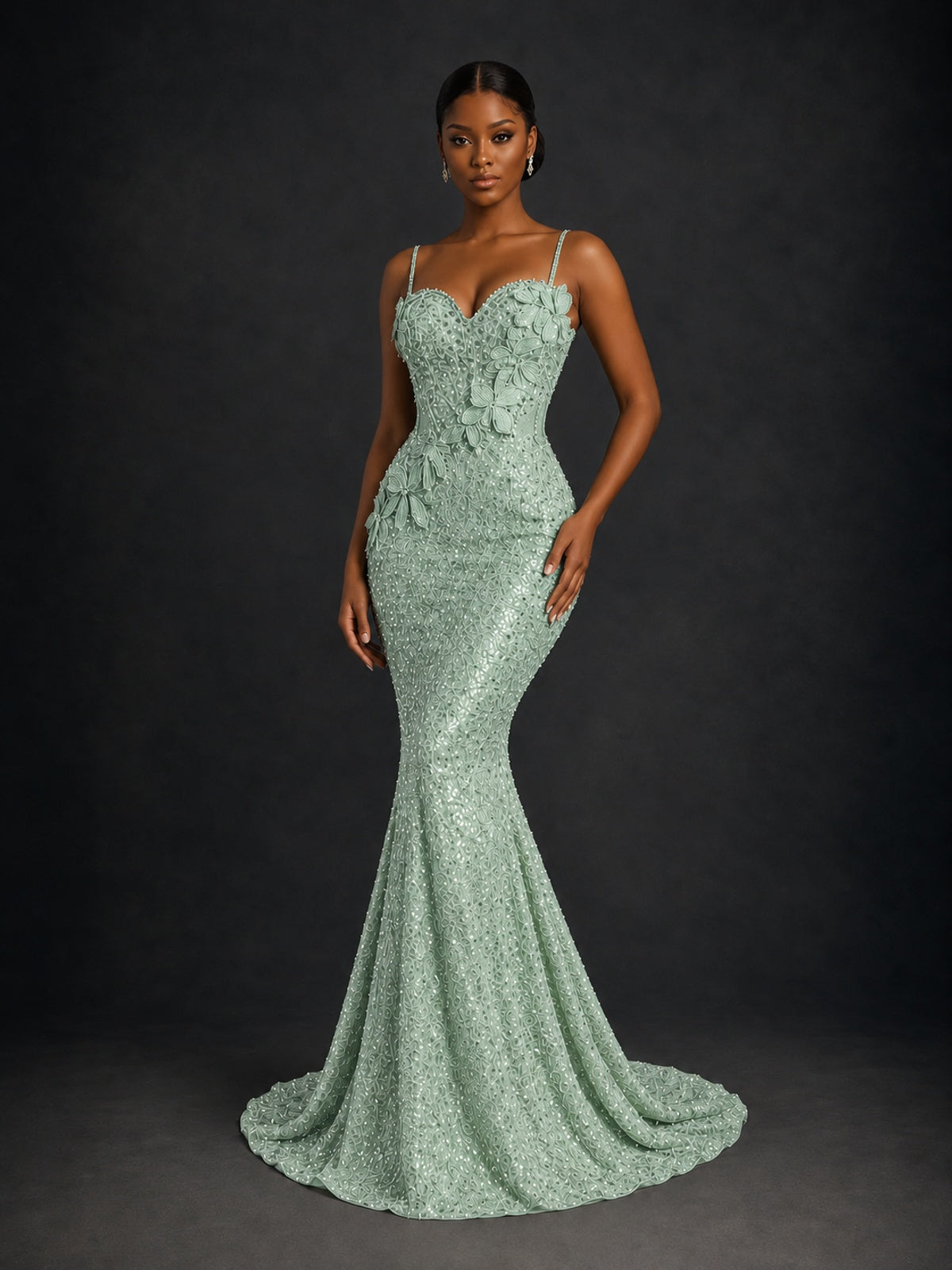 Sequin Mermaid Prom Dress with Floral Applique