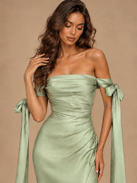 Off The Shuolder Satin Prom Dress Slit Mermaid Formal Gowns