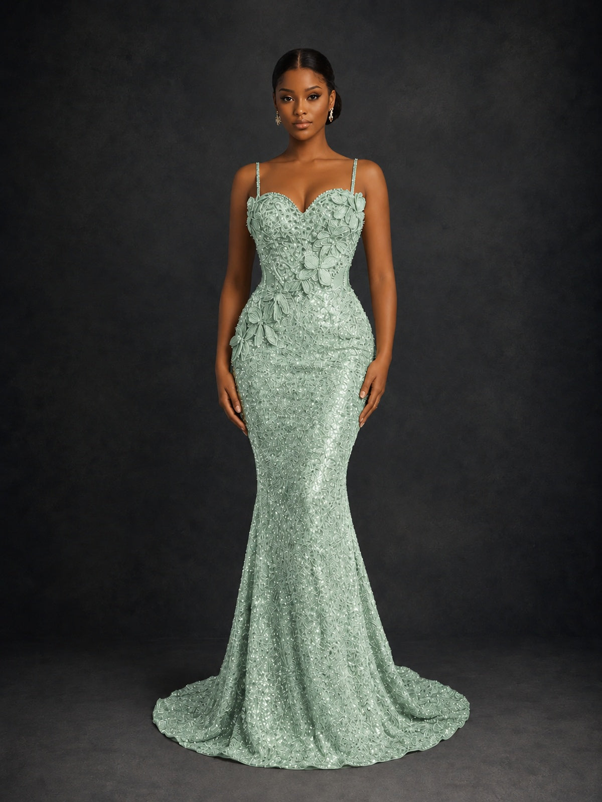 Sequin Mermaid Prom Dress with Floral Applique
