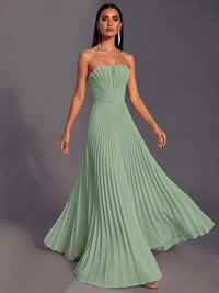 Strapless A-line Long Pleated Satin Prom Dress