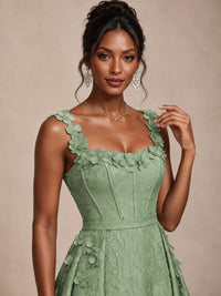 Light Blue 3D Floral Jacquard Prom Dress with Detachable Overskirt Corset Gown
