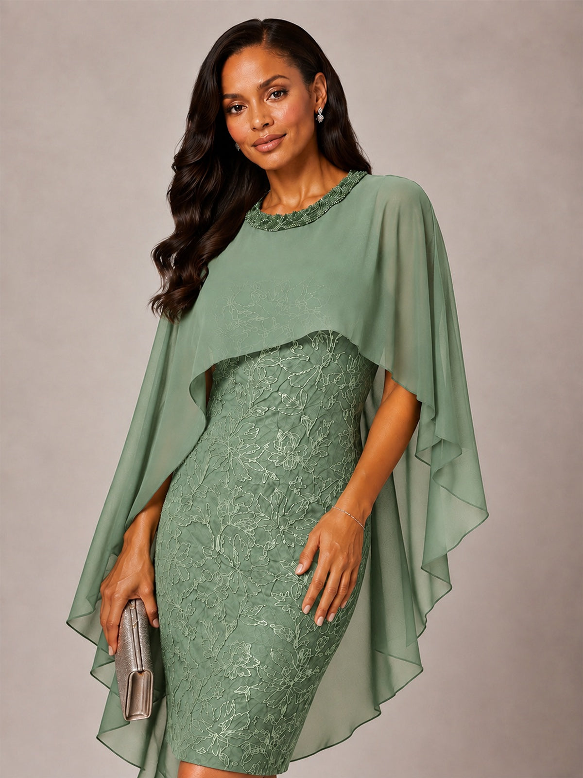 Floral Sheath Mother of the Bride Dress with Cape Overlay