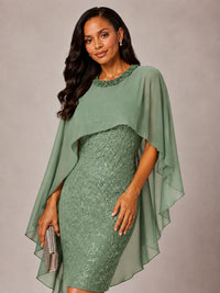 Floral Sheath Mother of the Bride Dress with Cape Overlay