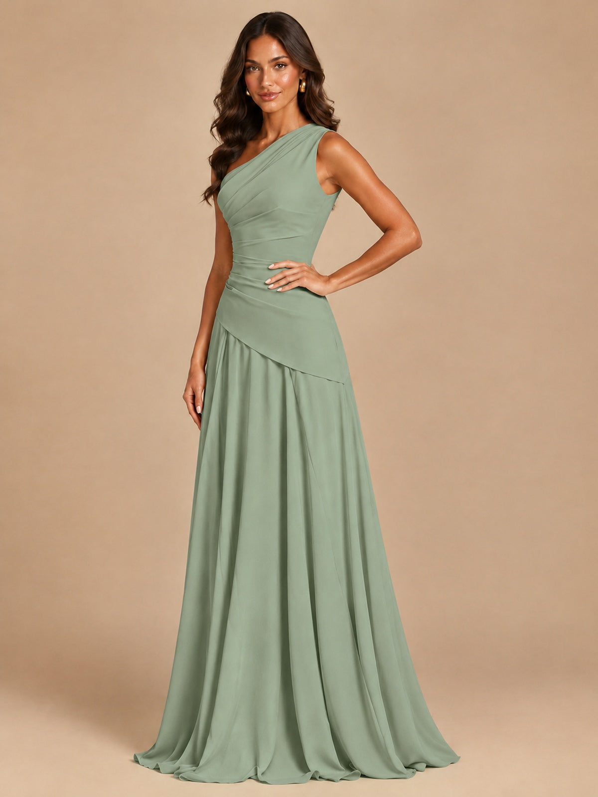 One Shoulder Prom Dress A-line Ruched Women Wedding Formal Gowns
