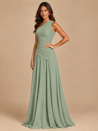 One Shoulder Prom Dress A-line Ruched Women Wedding Formal Gowns