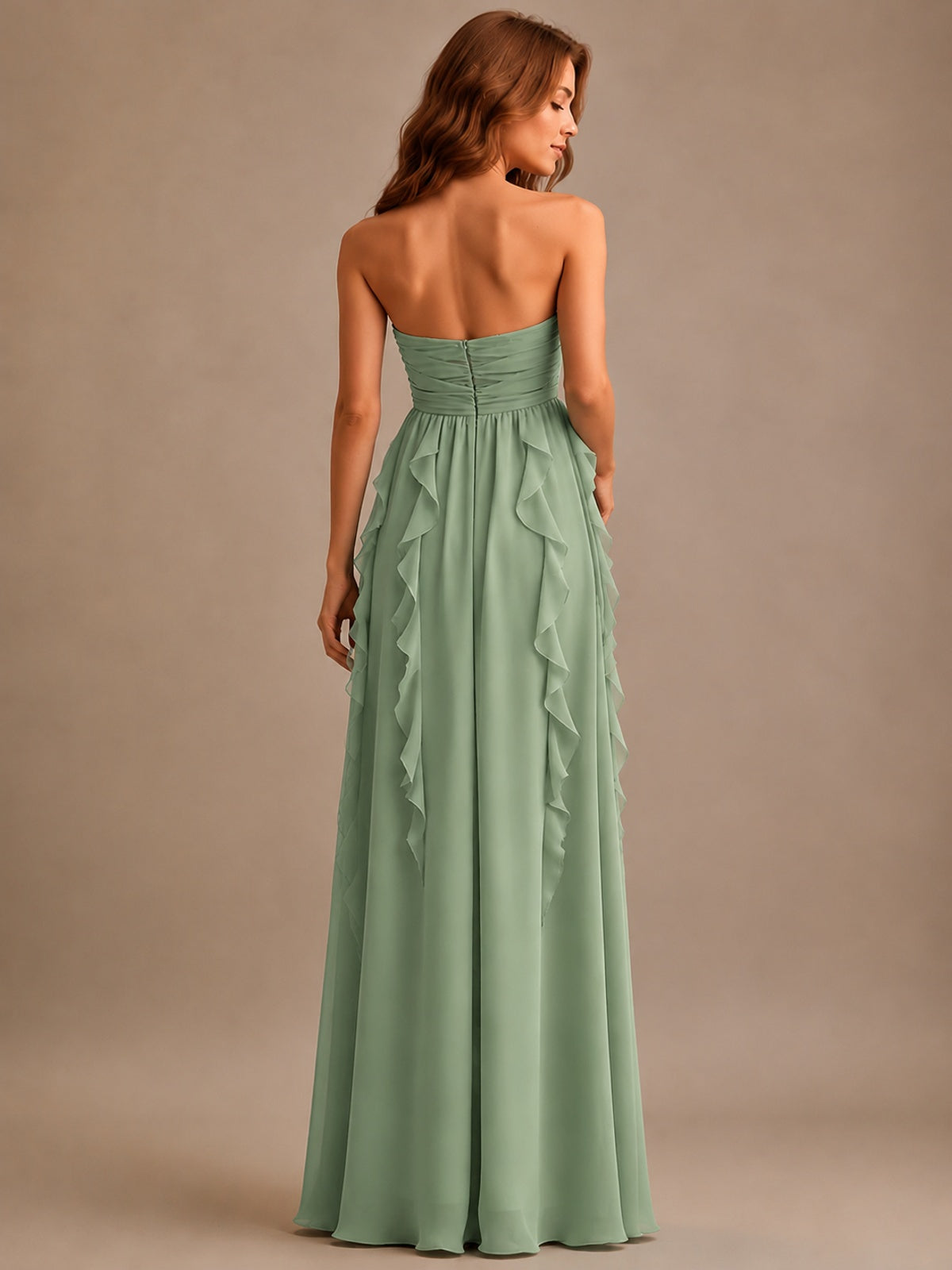 Srapless Sweetheart Chiffon Prom Dress Ruffle Formal Evening Gown