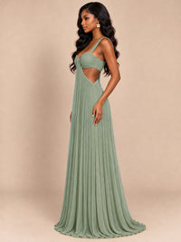 Butter Yellow Pleated Cutout Maxi Dress