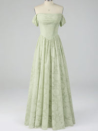 Off Shoulder Jacquard A-Line Maxi Dress