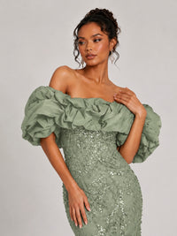 Sequin Off-Shoulder Ruffle Mermaid Prom Dress