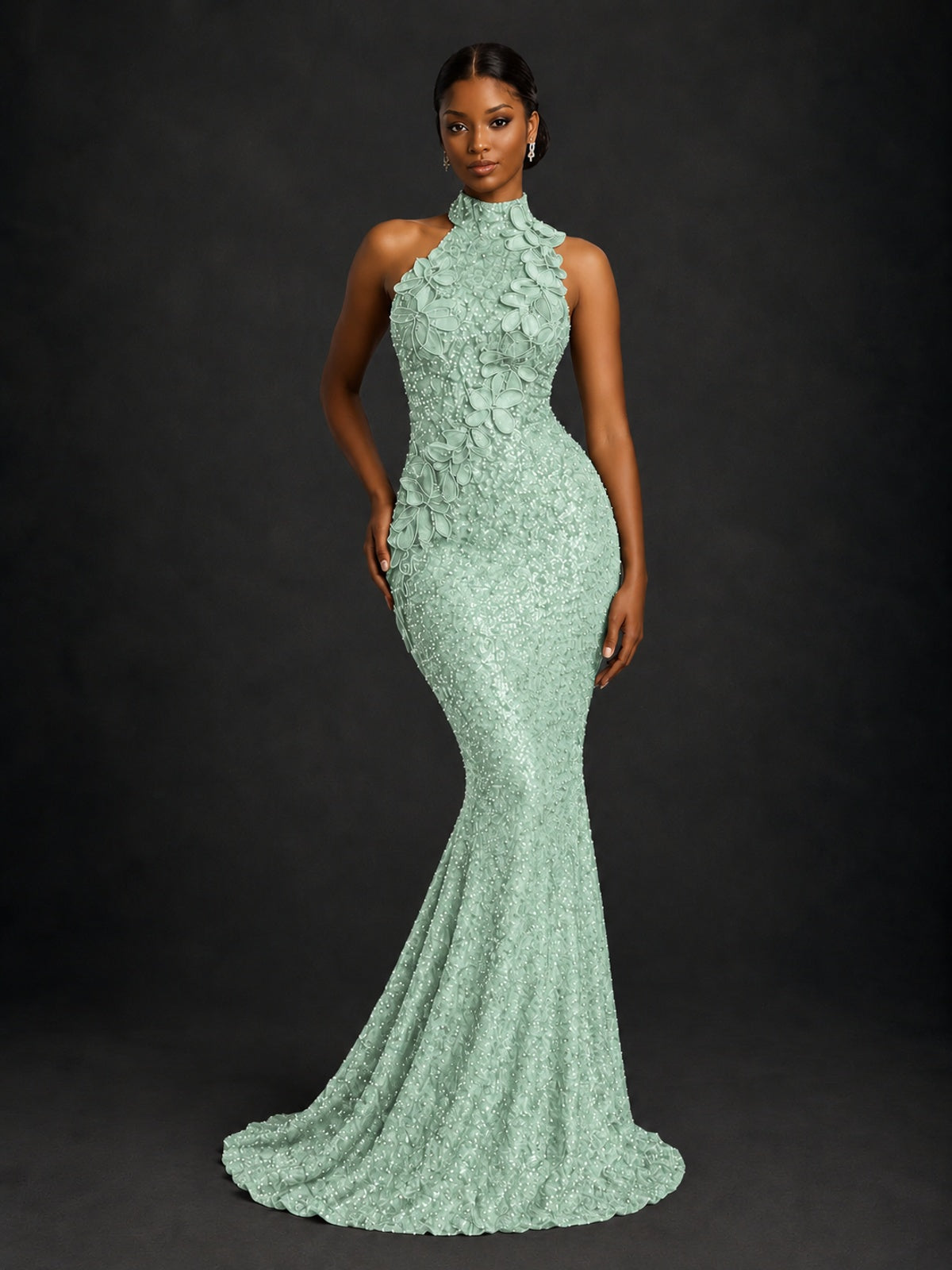 Sparkly Sequin High Neck Mermaid Prom Dress