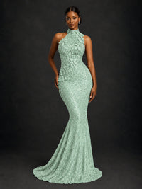 Sparkly Sequin High Neck Mermaid Prom Dress