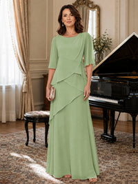 Asymmetric Draped Chiffon Mother of the Bride Dress with Flutter Sleeves