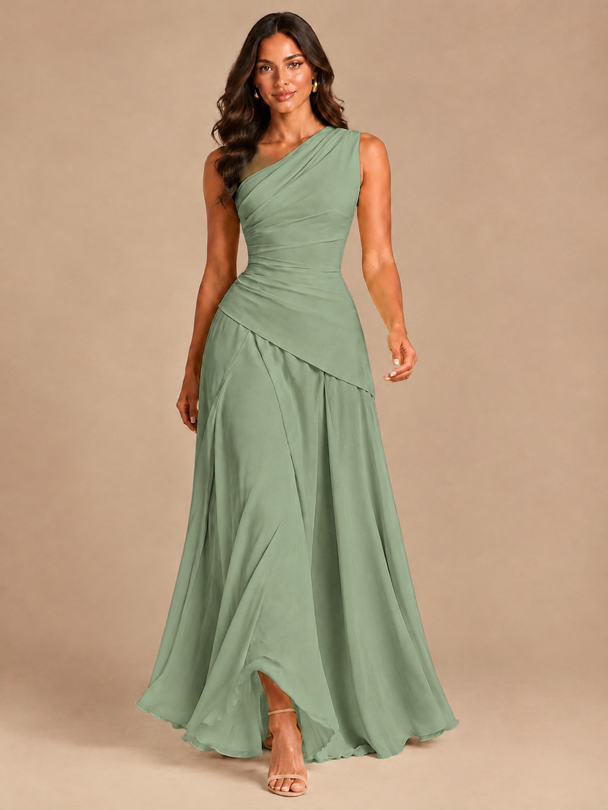 One Shoulder Prom Dress A-line Ruched Women Wedding Formal Gowns