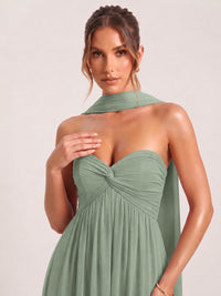 Strapless Ruched Chiffon Long Prom Dress with Scarf