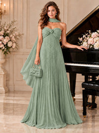 Sweetheart Neckline Pleated Prom Dress Strapless A-line Formal Dress with Flowy Scarf
